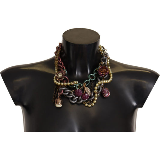Dolce & Gabbana Gold Brass Sicily Floral Crystal Statement Necklace Necklace