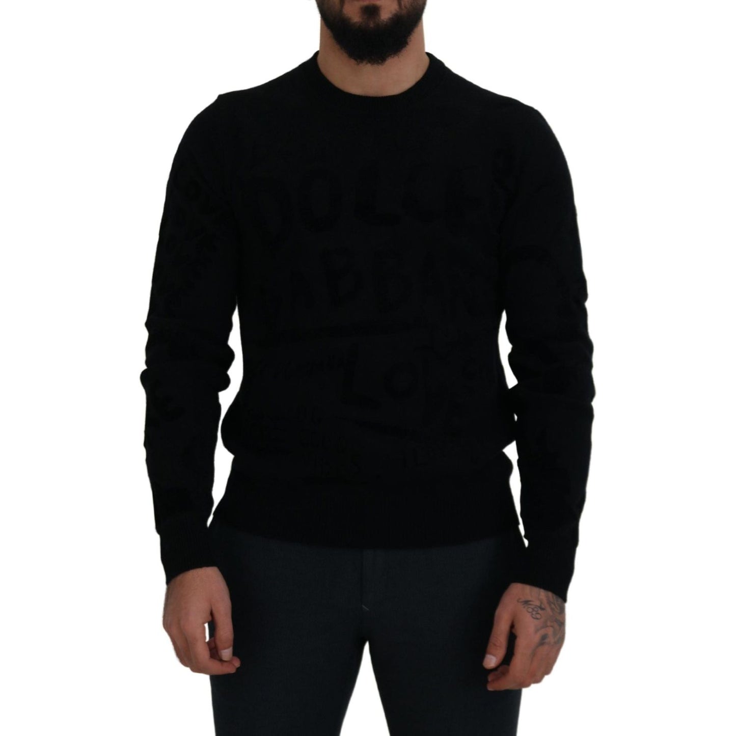 Dolce & Gabbana Elegant Black Logo Wool Sweater Dolce & Gabbana Black