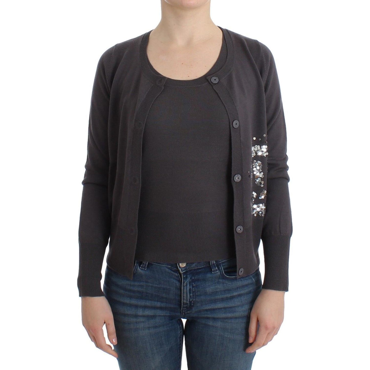 John Galliano Elegant Purple Sequined Wool Cardigan John Galliano Dark Slate Gray