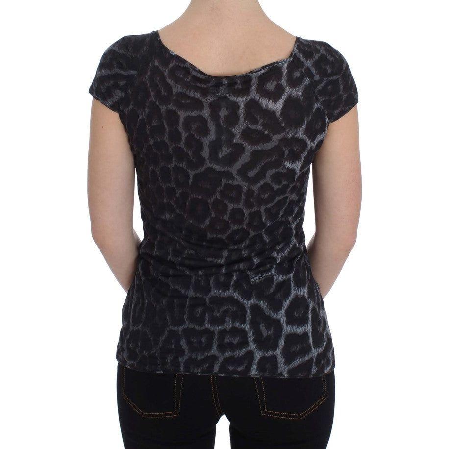 Cavalli Gray Leopard Modal T-Shirt Blouse Top