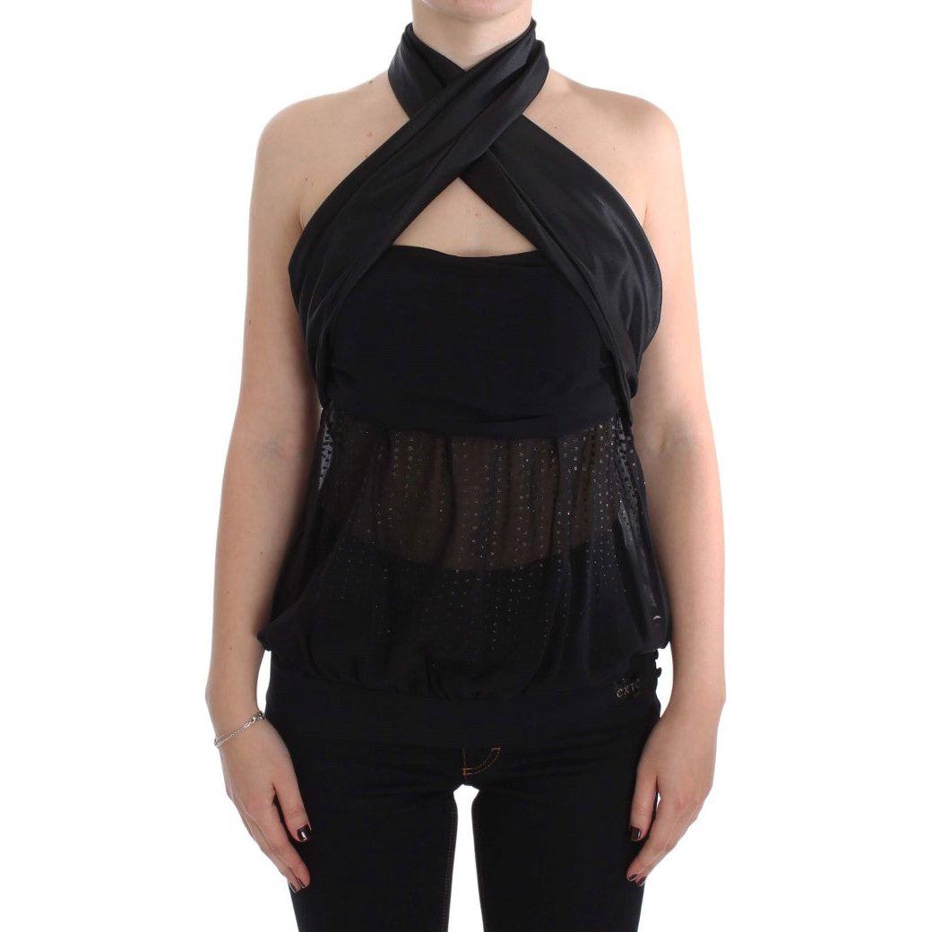 Exte Elegant Black Evening Wrap Top Blouse Exte Black