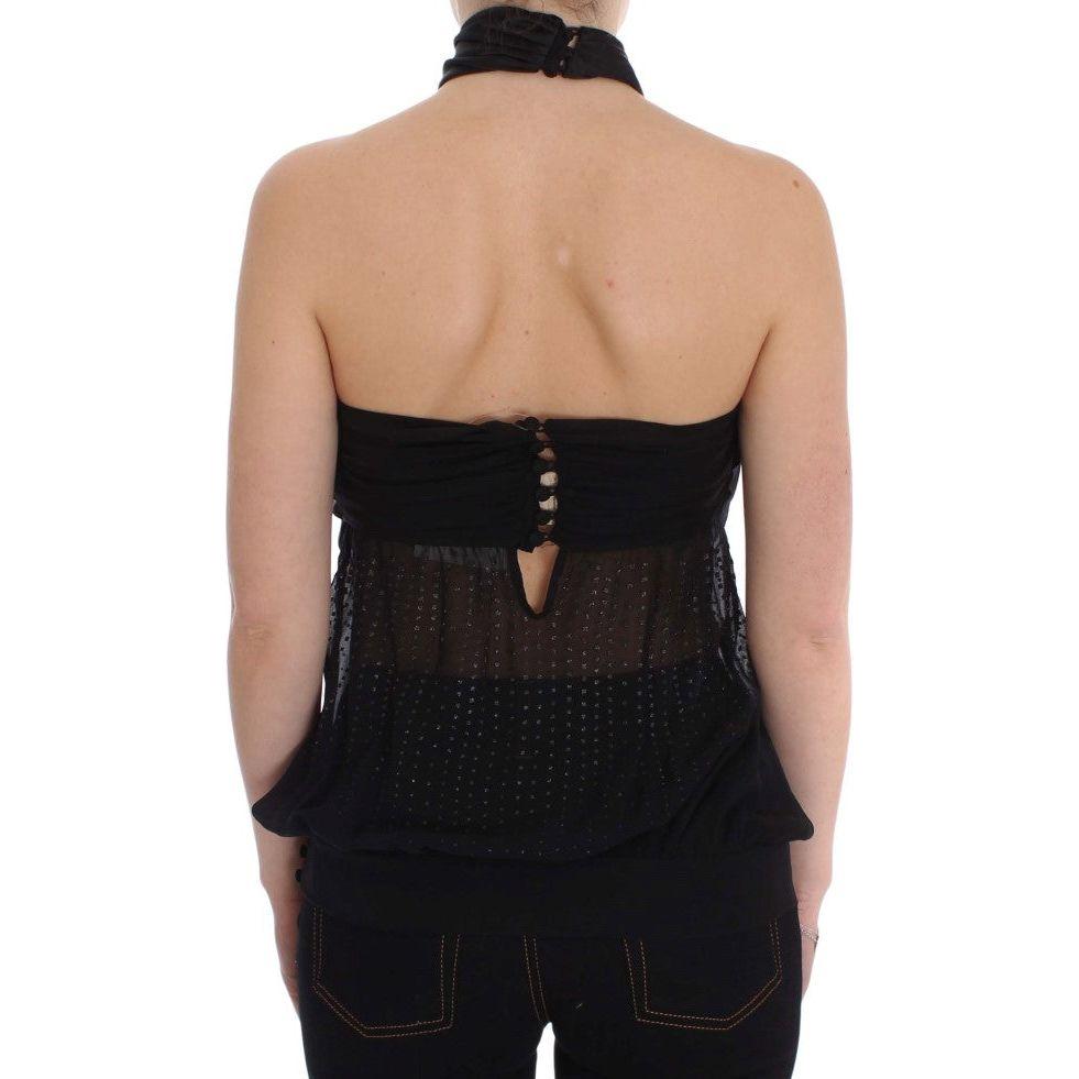 Exte Elegant Black Evening Wrap Top Blouse Exte Rosy Brown