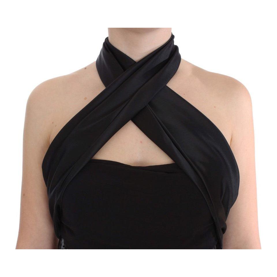 Exte Elegant Black Evening Wrap Top Blouse Exte Tan