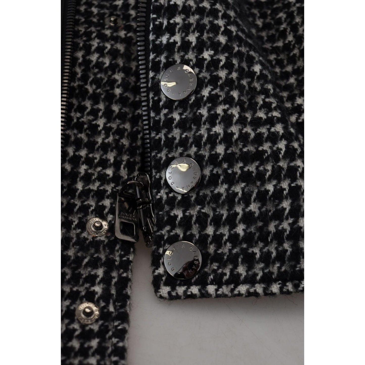 Dolce & Gabbana Multicolor Houndstooth Leather Bomber Jacket Dolce & Gabbana Black
