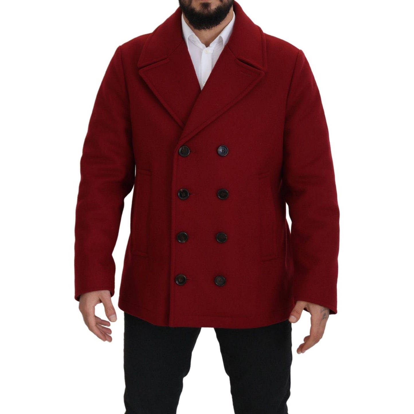 Dolce & Gabbana Elegant Red Double Breasted Wool Jacket Dolce & Gabbana Dark Red