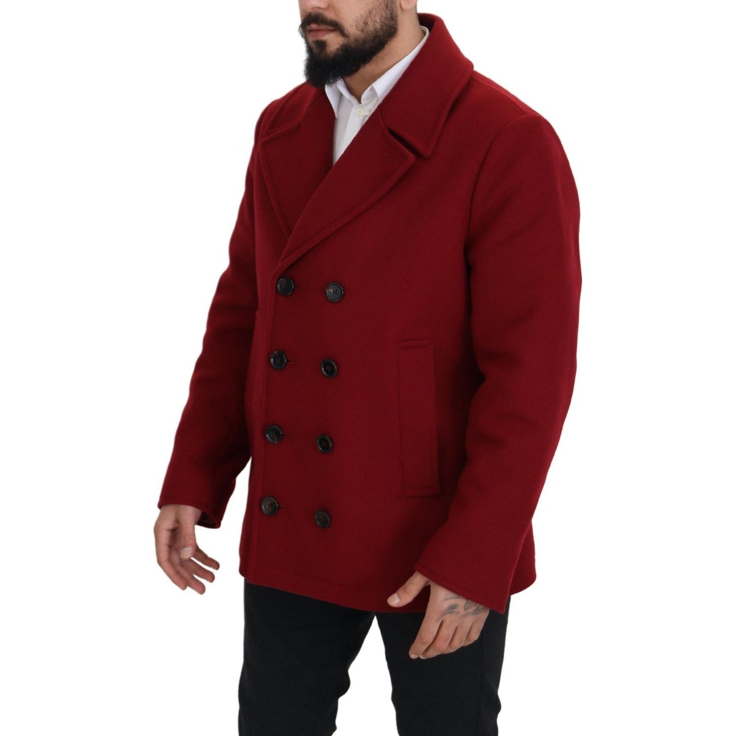 Dolce & Gabbana Elegant Red Double Breasted Wool Jacket Dolce & Gabbana Dark Red