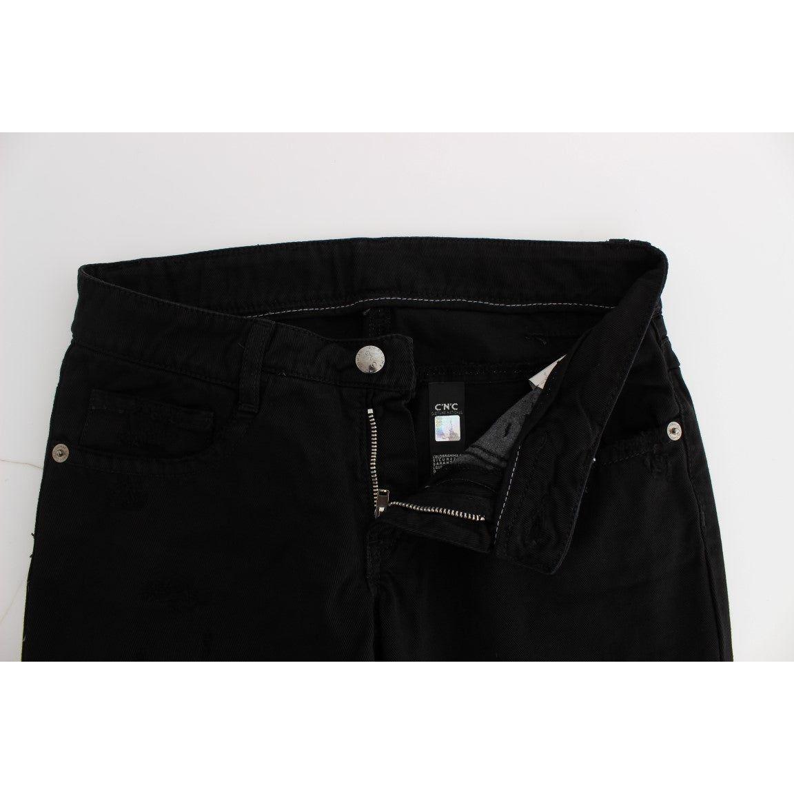 Costume National Chic Black Slim Fit Zippered Cotton Jeans Jeans & Pants Costume National Black