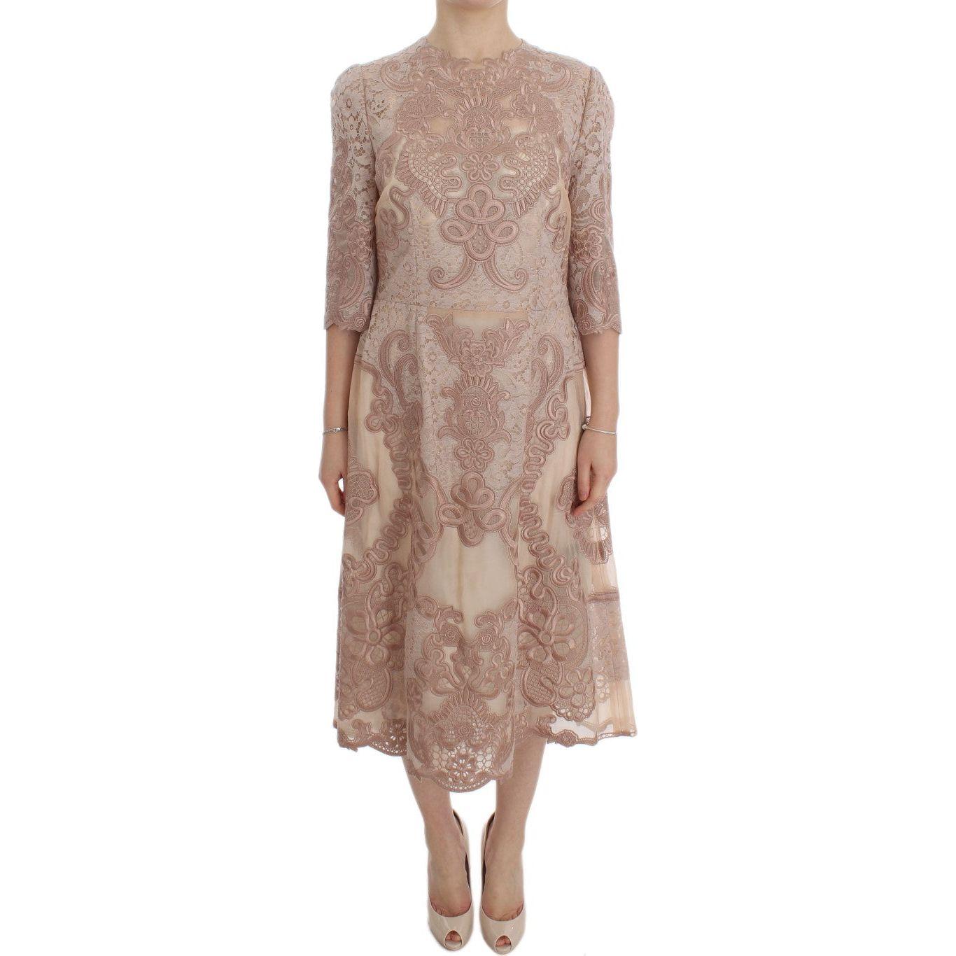 Dolce & Gabbana Elegant Pink Lace Embroidered Shift Dress Dolce & Gabbana Rosy Brown