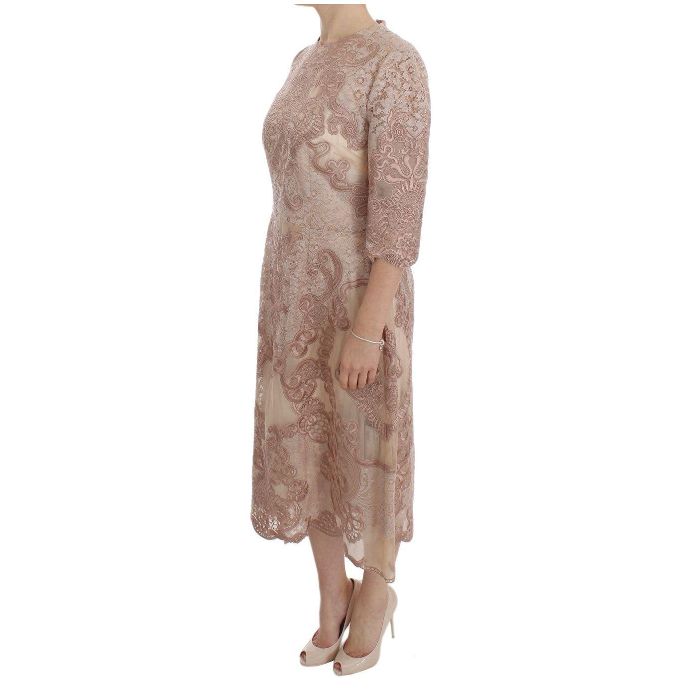 Dolce & Gabbana Elegant Pink Lace Embroidered Shift Dress Dolce & Gabbana Rosy Brown