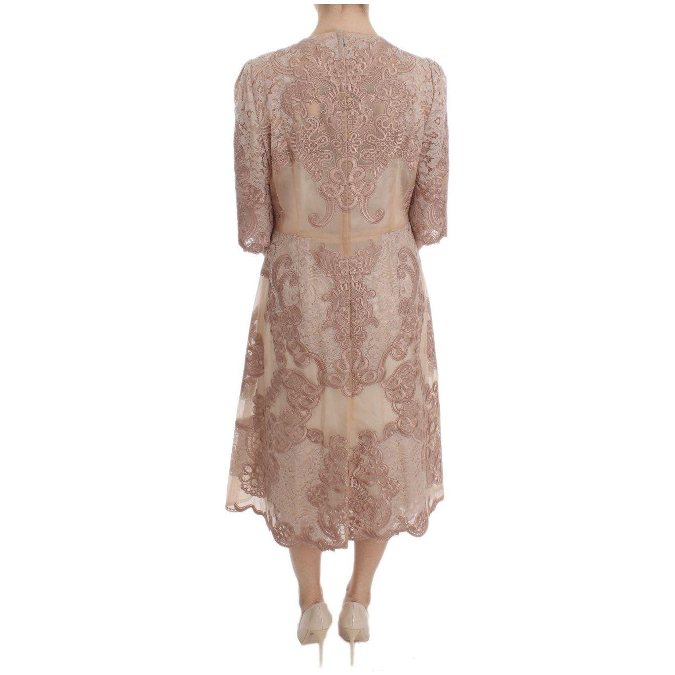Dolce & Gabbana Elegant Pink Lace Embroidered Shift Dress Dolce & Gabbana Rosy Brown