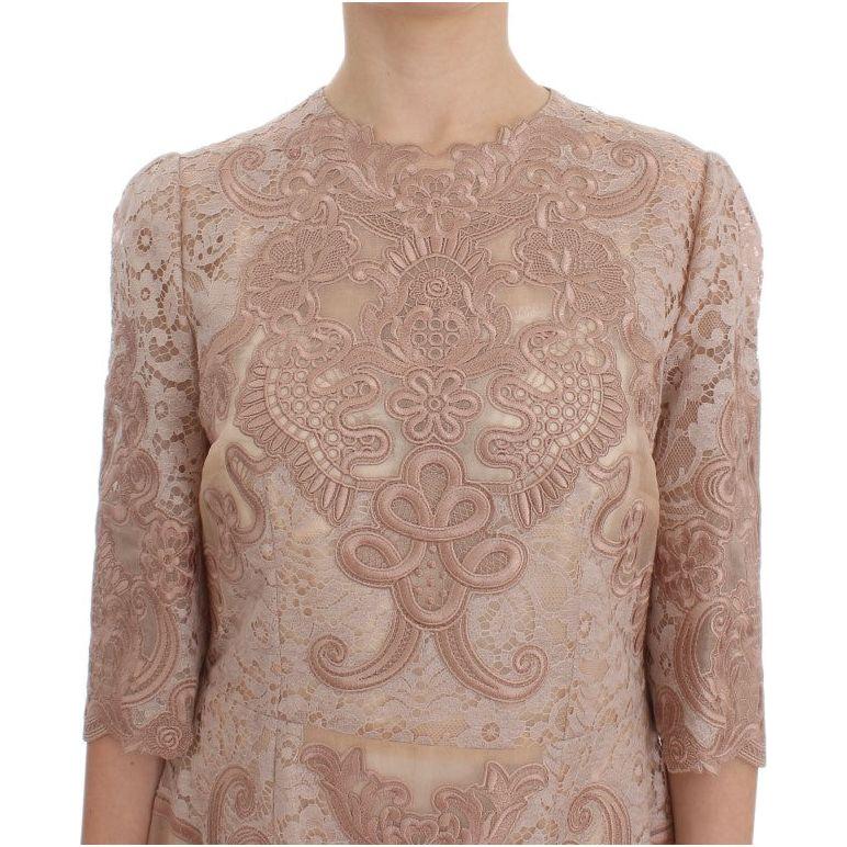 Dolce & Gabbana Elegant Pink Lace Embroidered Shift Dress Dolce & Gabbana Rosy Brown