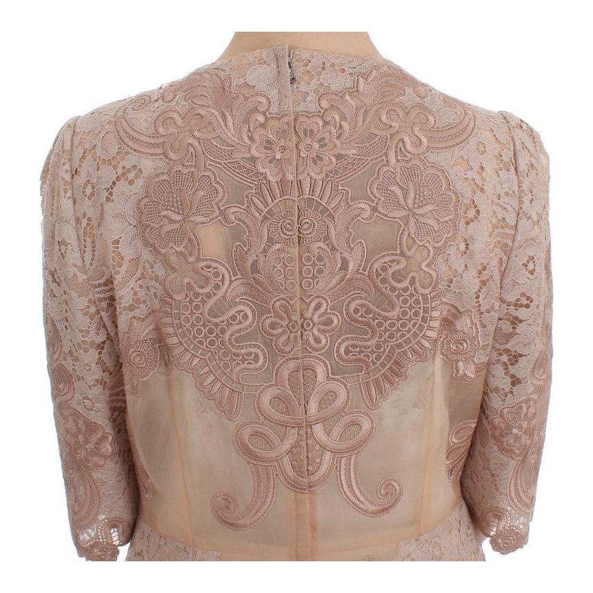 Dolce & Gabbana Elegant Pink Lace Embroidered Shift Dress Dolce & Gabbana Rosy Brown