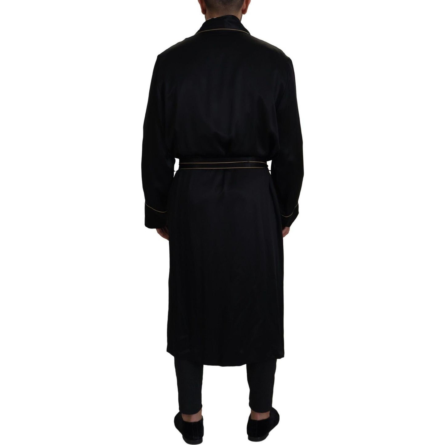 Dolce & Gabbana Elegant Black Silk Long Robe Coat Dolce & Gabbana Black