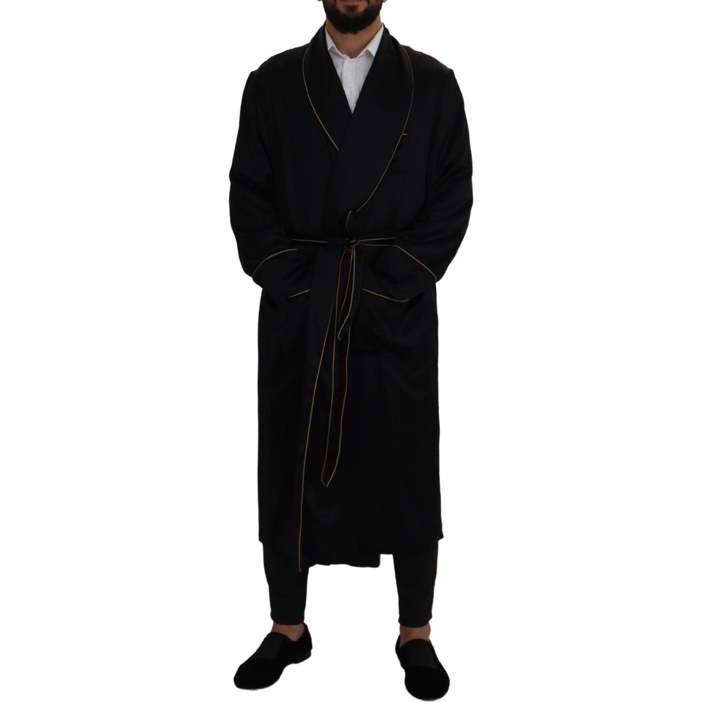 Dolce & Gabbana Elegant Black Silk Long Robe Coat Dolce & Gabbana Black