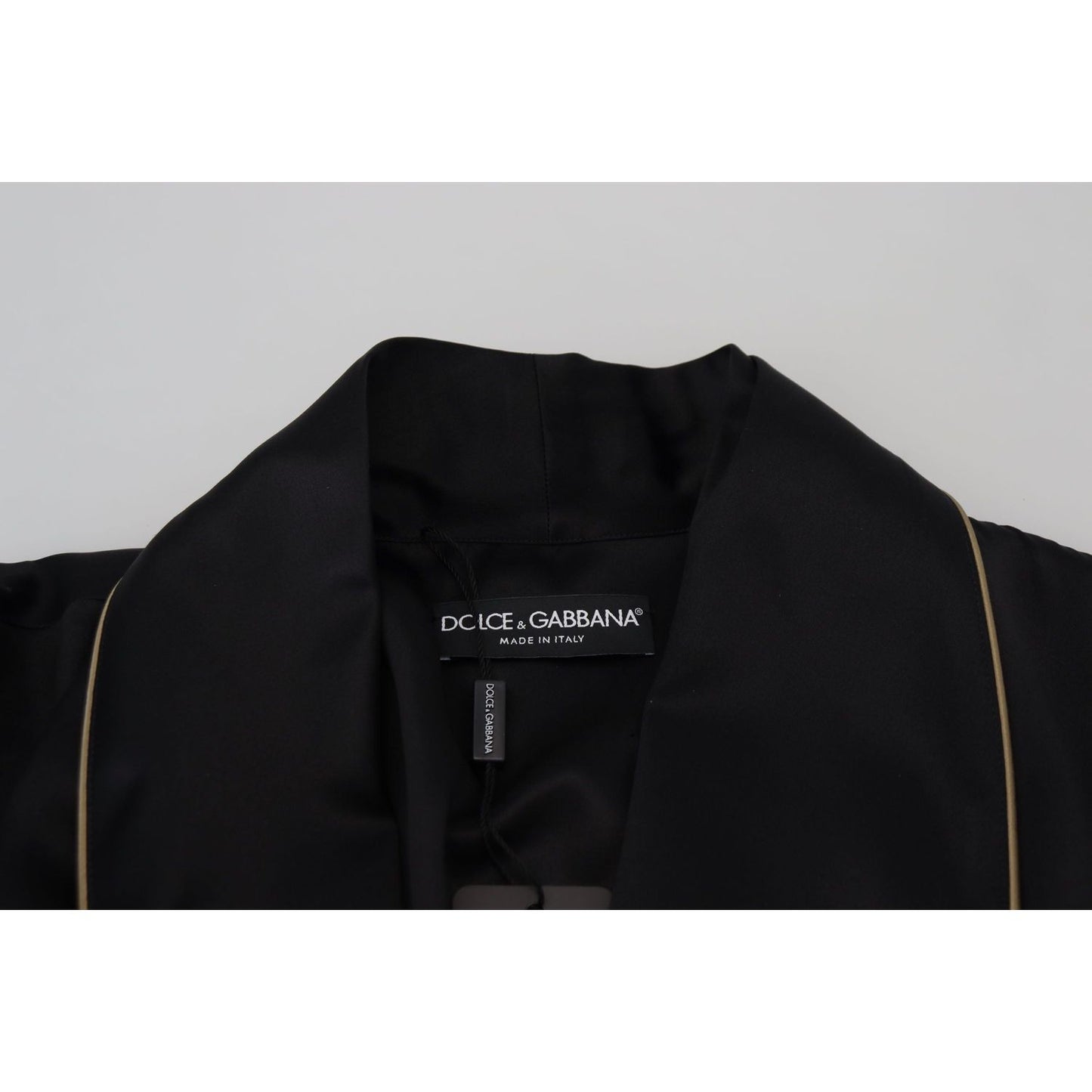 Dolce & Gabbana Elegant Black Silk Long Robe Coat Dolce & Gabbana Gray