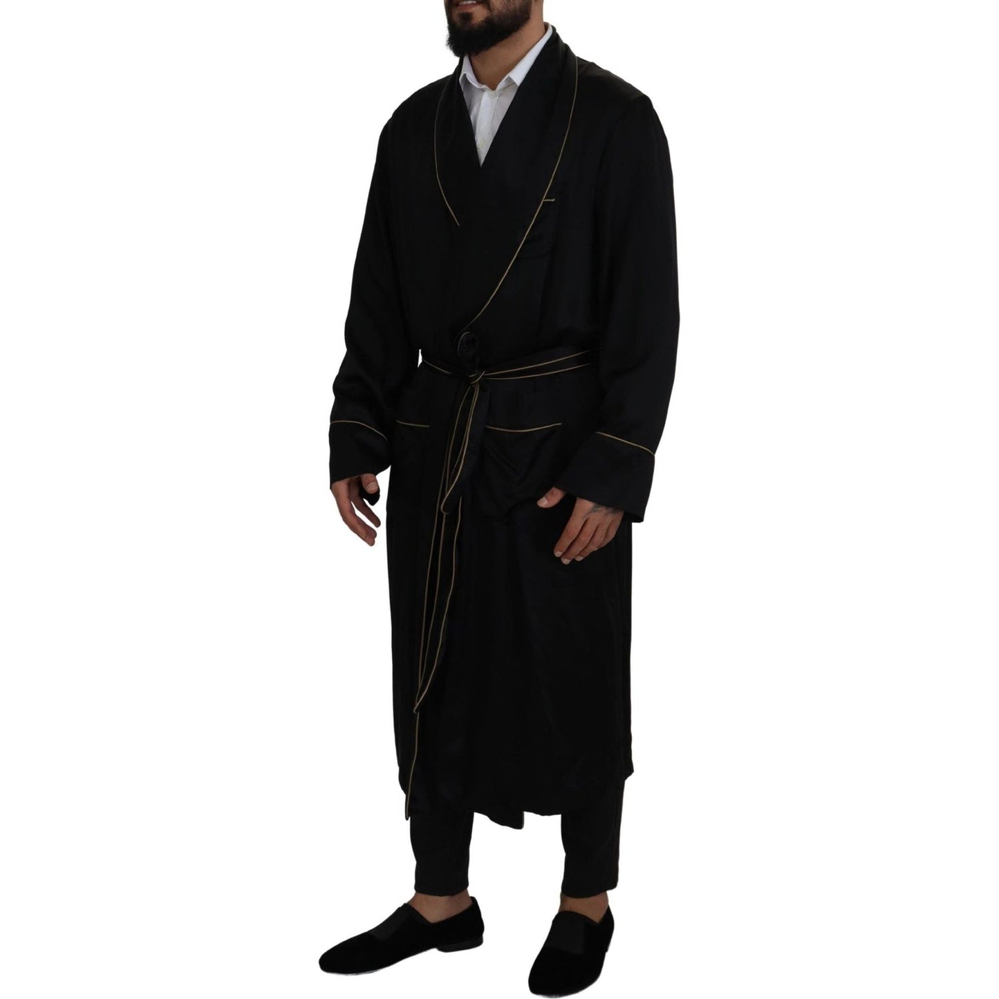 Dolce & Gabbana Elegant Black Silk Long Robe Coat Dolce & Gabbana Black