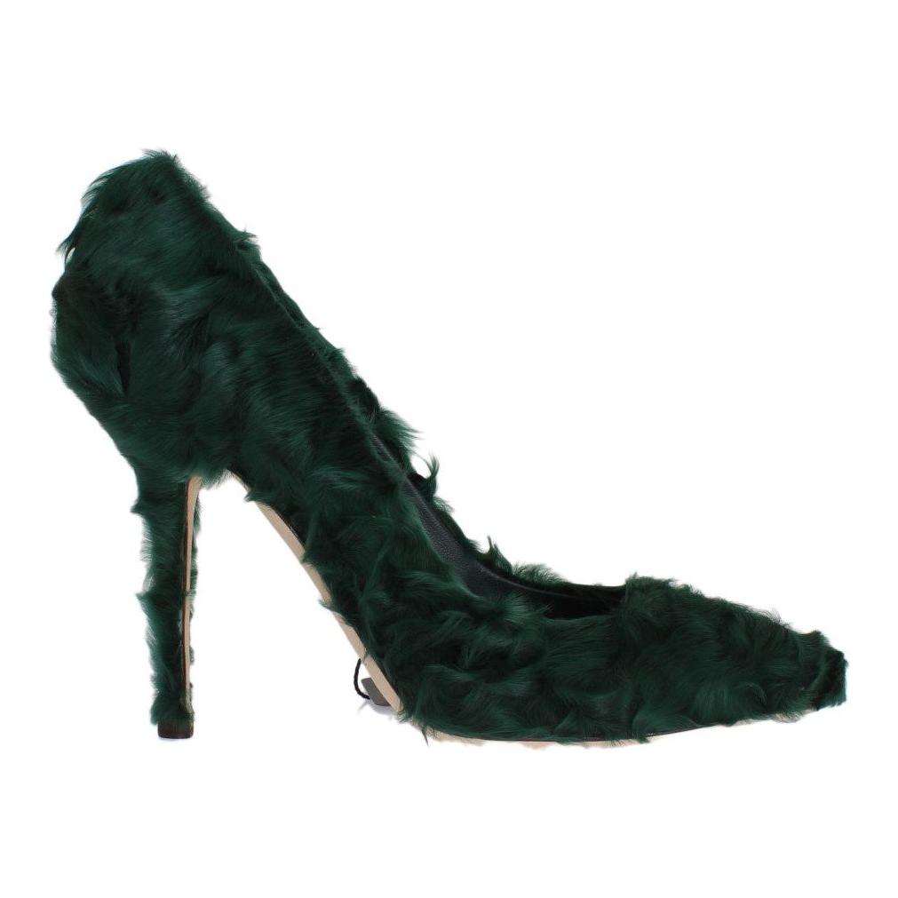 Dolce & Gabbana Elegant Green Xiangao Fur Leather Pumps Dolce & Gabbana Black