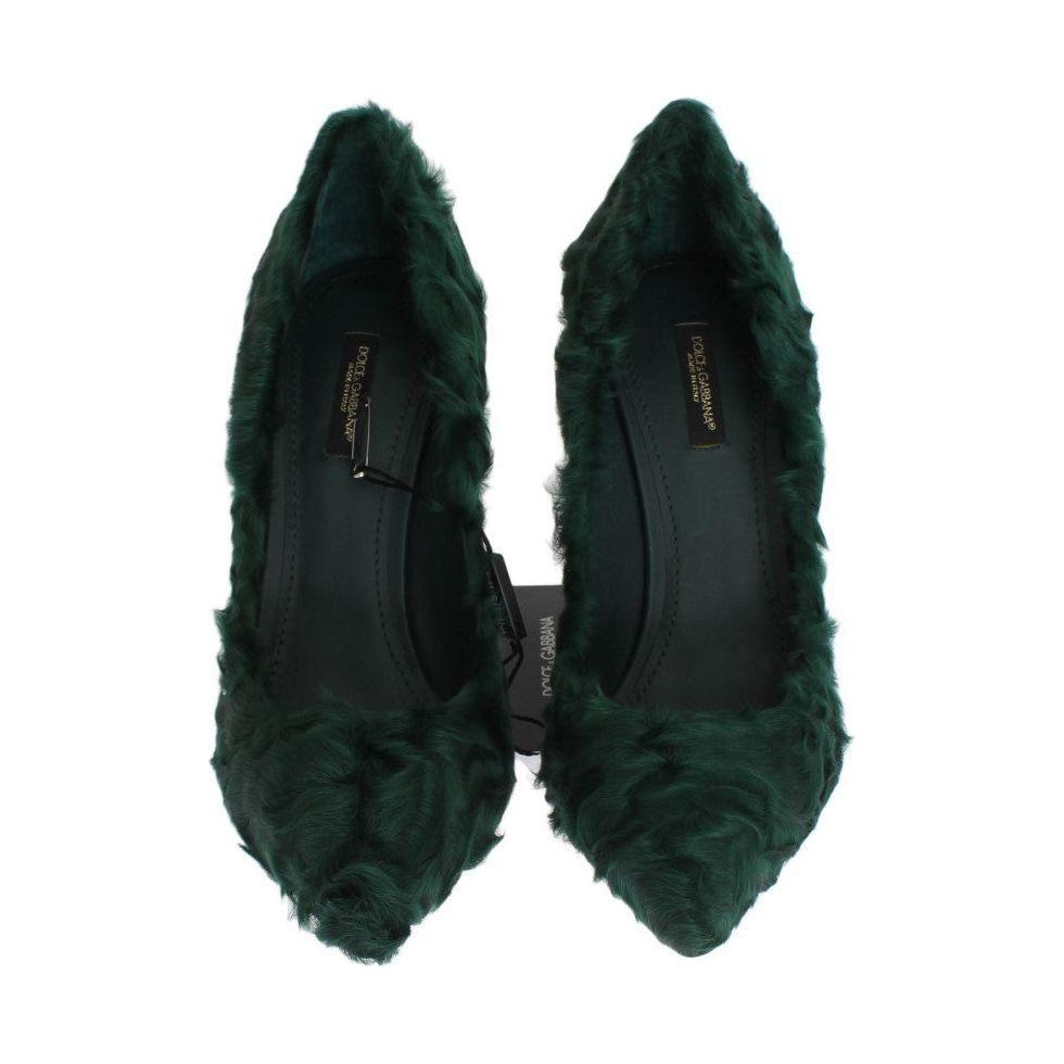Dolce & Gabbana Elegant Green Xiangao Fur Leather Pumps Dolce & Gabbana Black