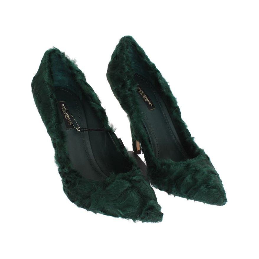Dolce & Gabbana Elegant Green Xiangao Fur Leather Pumps Dolce & Gabbana Dark Slate Gray