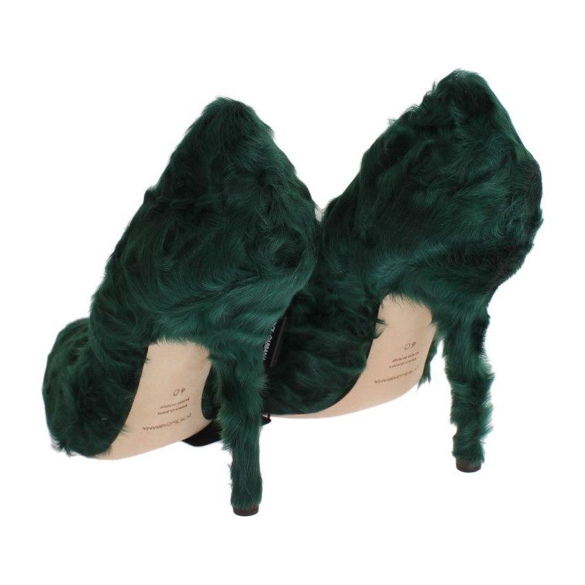Dolce & Gabbana Elegant Green Xiangao Fur Leather Pumps Dolce & Gabbana Dark Slate Gray