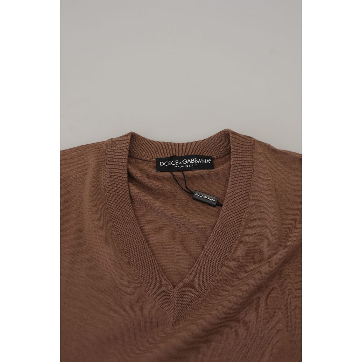 Dolce & Gabbana Brown Wool Men V-neck Pullover Sweater