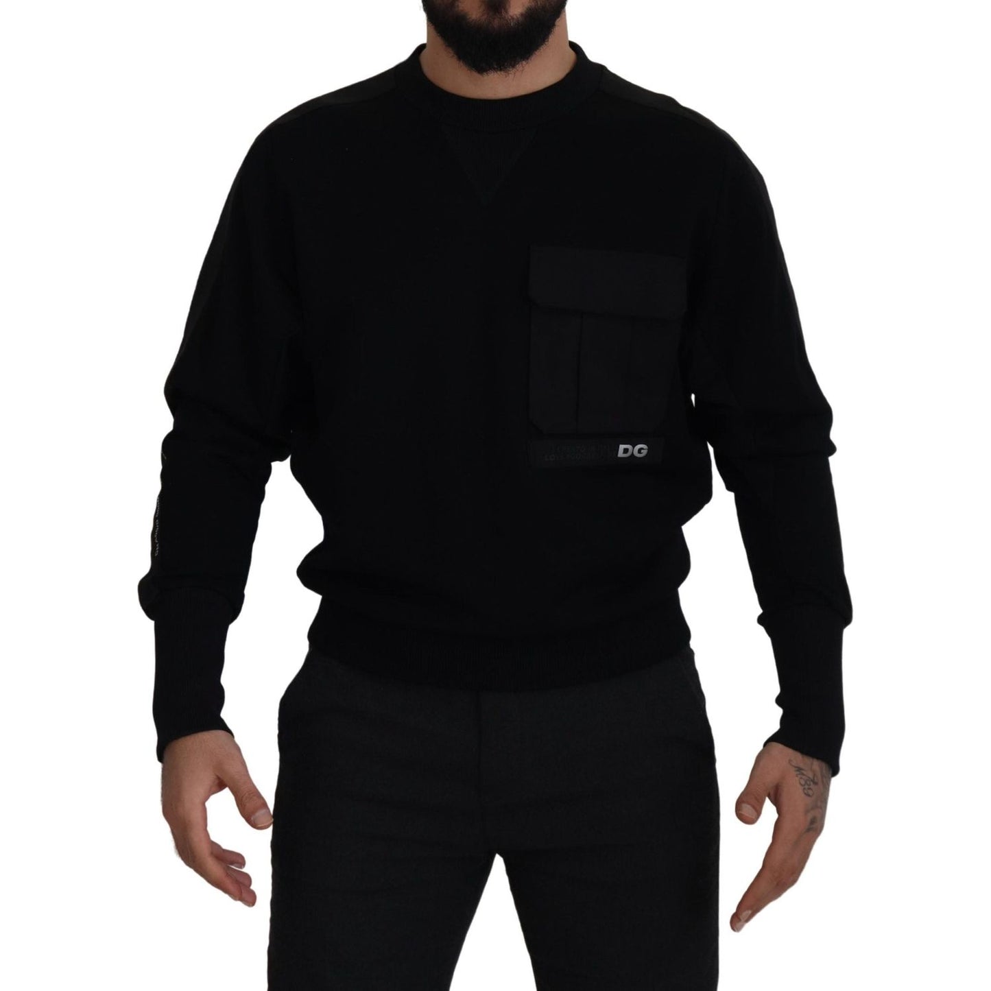 Dolce & Gabbana Elegant Crewneck Cotton Blend Sweater Dolce & Gabbana Black