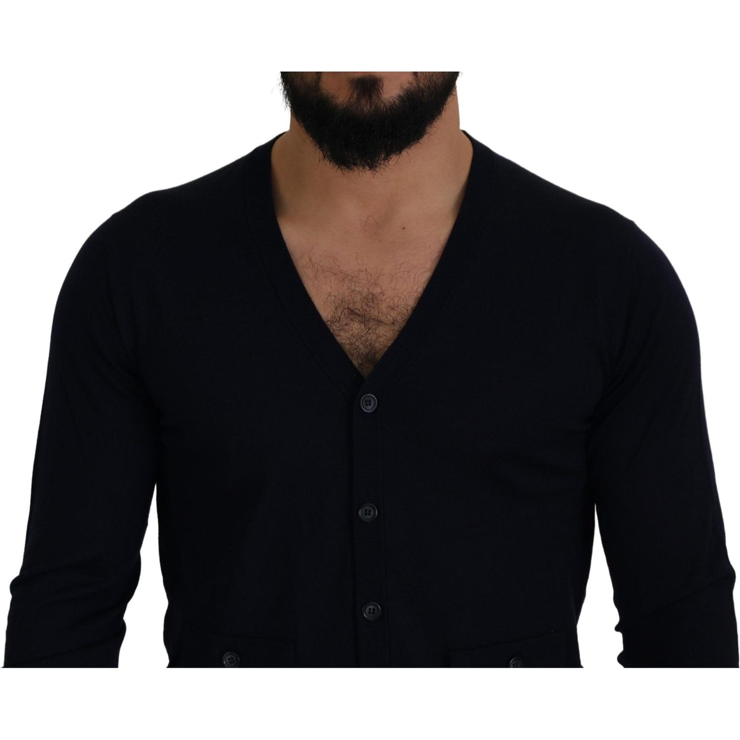 Dolce & Gabbana Elegant Virgin Wool Cardigan Sweater in Blue Dolce & Gabbana Black
