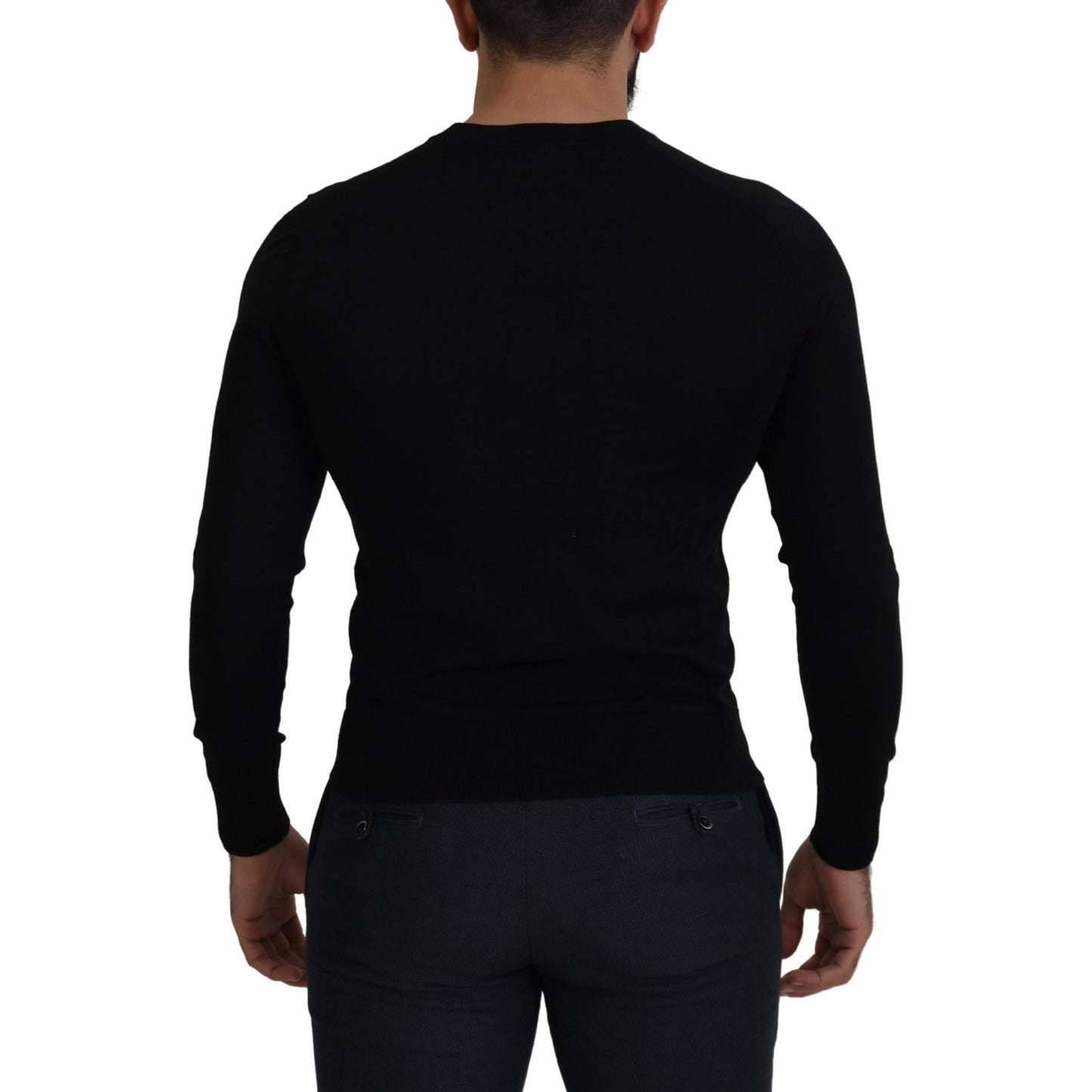 Dolce & Gabbana Elegant Wool Buttoned Black Cardigan Dolce & Gabbana Black