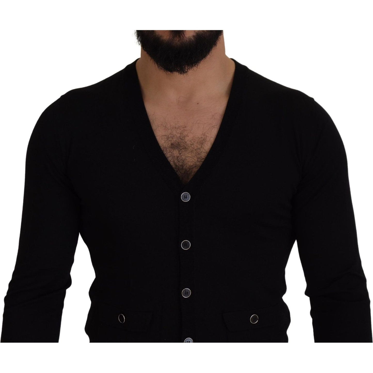 Dolce & Gabbana Elegant Wool Buttoned Black Cardigan Dolce & Gabbana Black