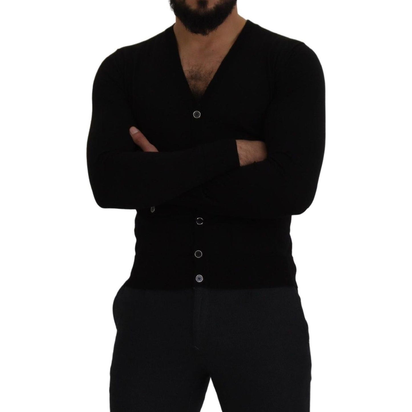 Dolce & Gabbana Elegant Wool Buttoned Black Cardigan Dolce & Gabbana Black