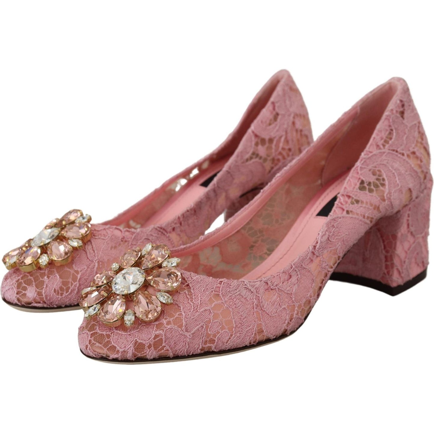Dolce & Gabbana Pastel Pink Lace Crystal Embellished Pumps Dolce & Gabbana Rosy Brown