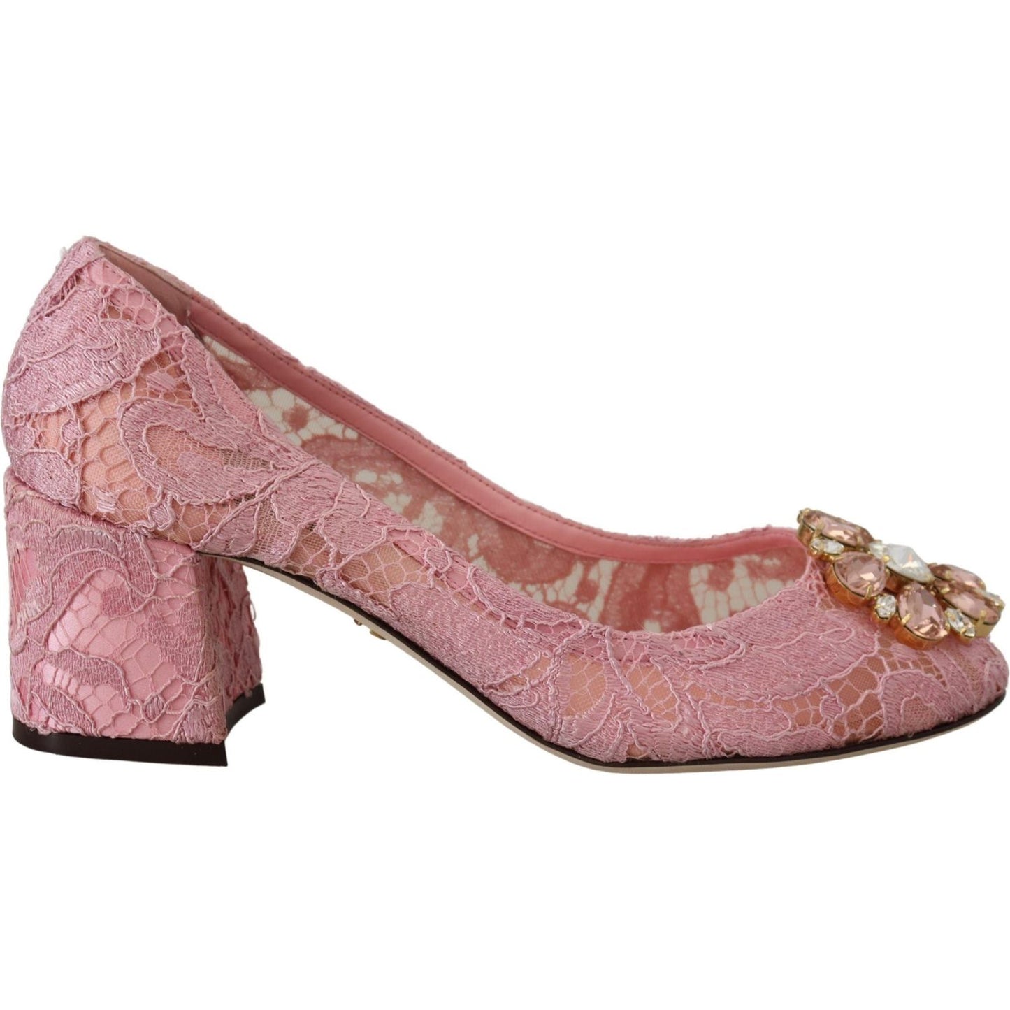 Dolce & Gabbana Pastel Pink Lace Crystal Embellished Pumps Dolce & Gabbana Rosy Brown
