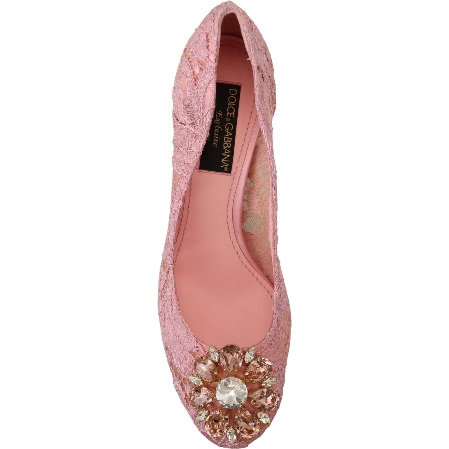 Dolce & Gabbana Pastel Pink Lace Crystal Embellished Pumps Dolce & Gabbana Rosy Brown