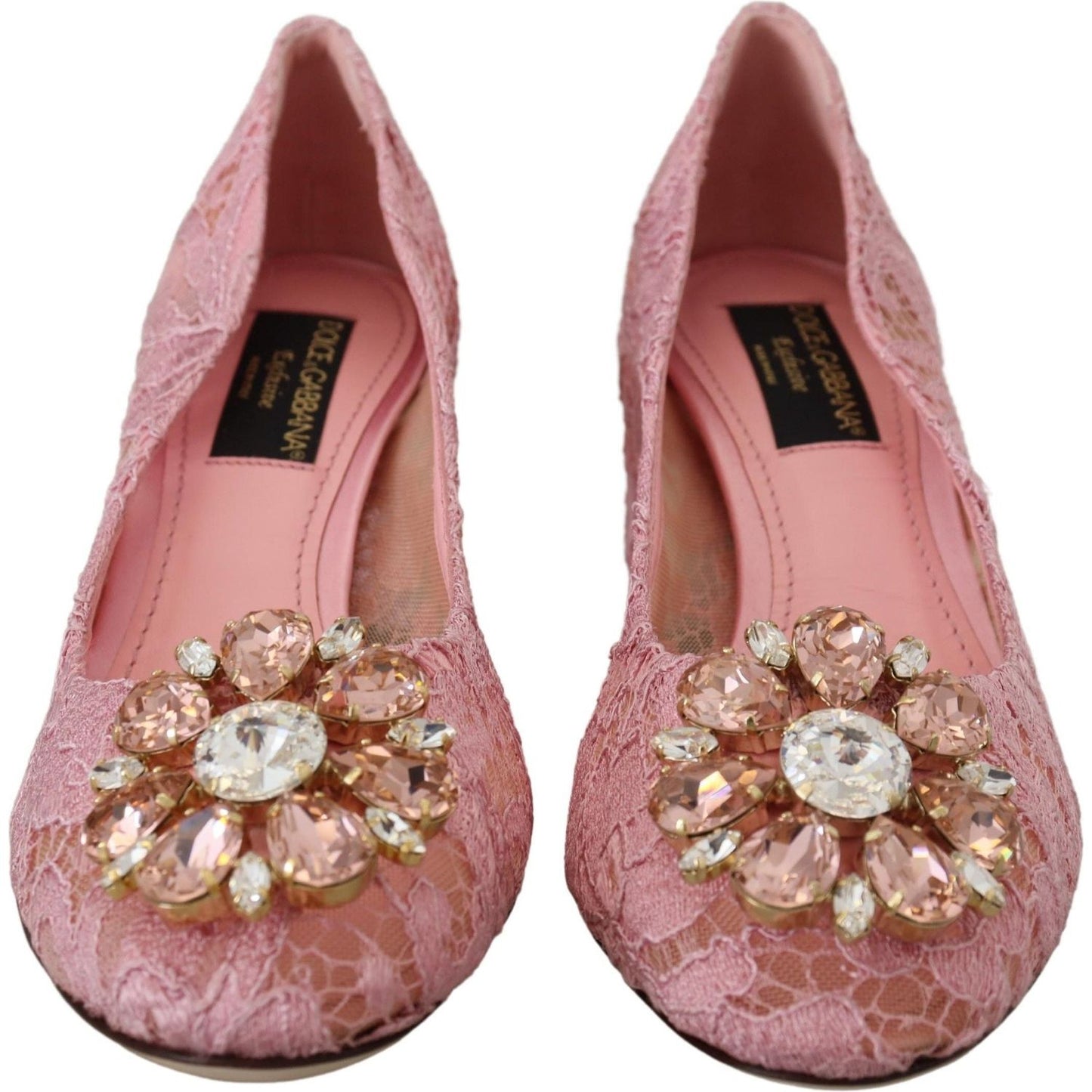 Dolce & Gabbana Pastel Pink Lace Crystal Embellished Pumps Dolce & Gabbana Rosy Brown