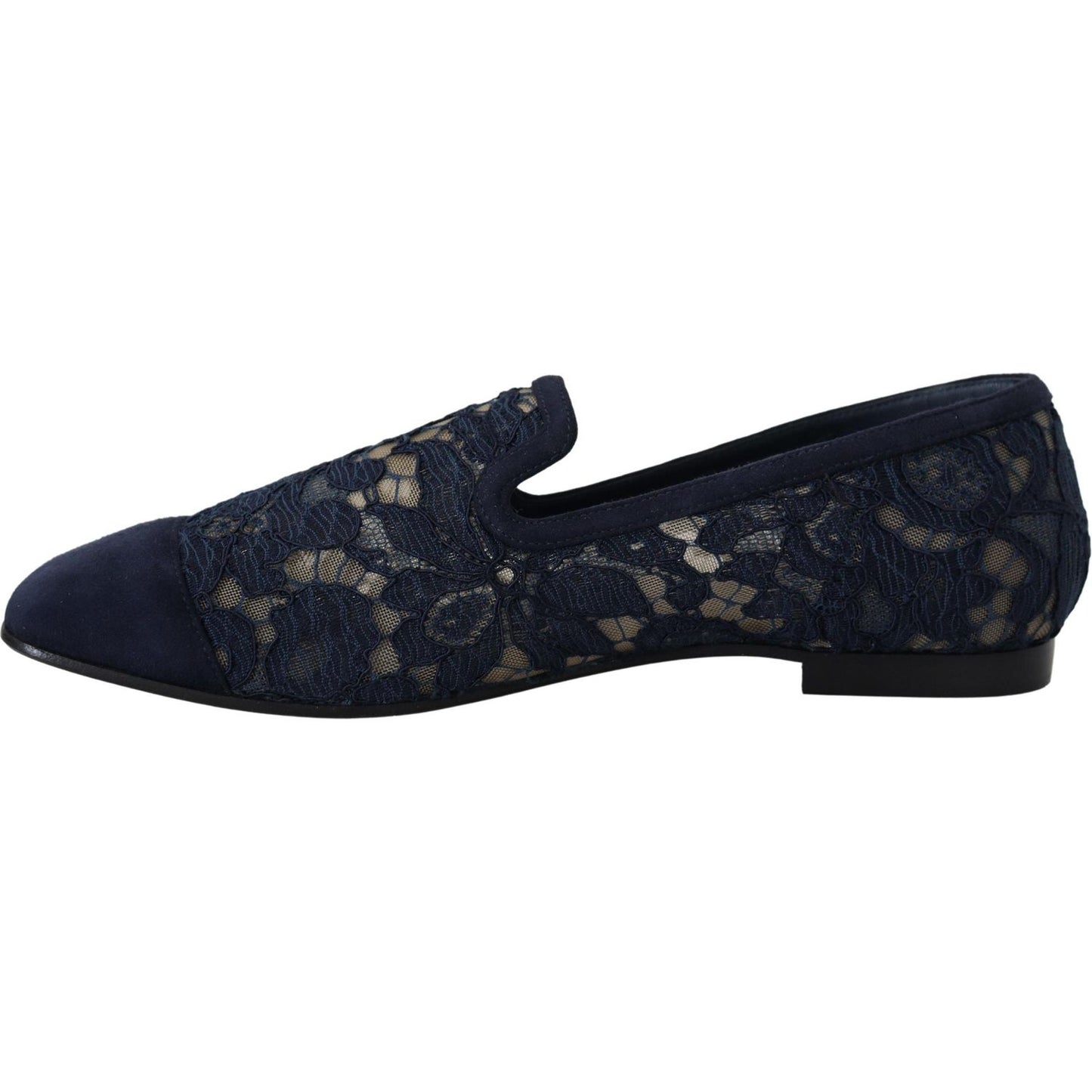 Dolce & Gabbana Blue Floral Lace Slip Ons Loafers Flats Shoes