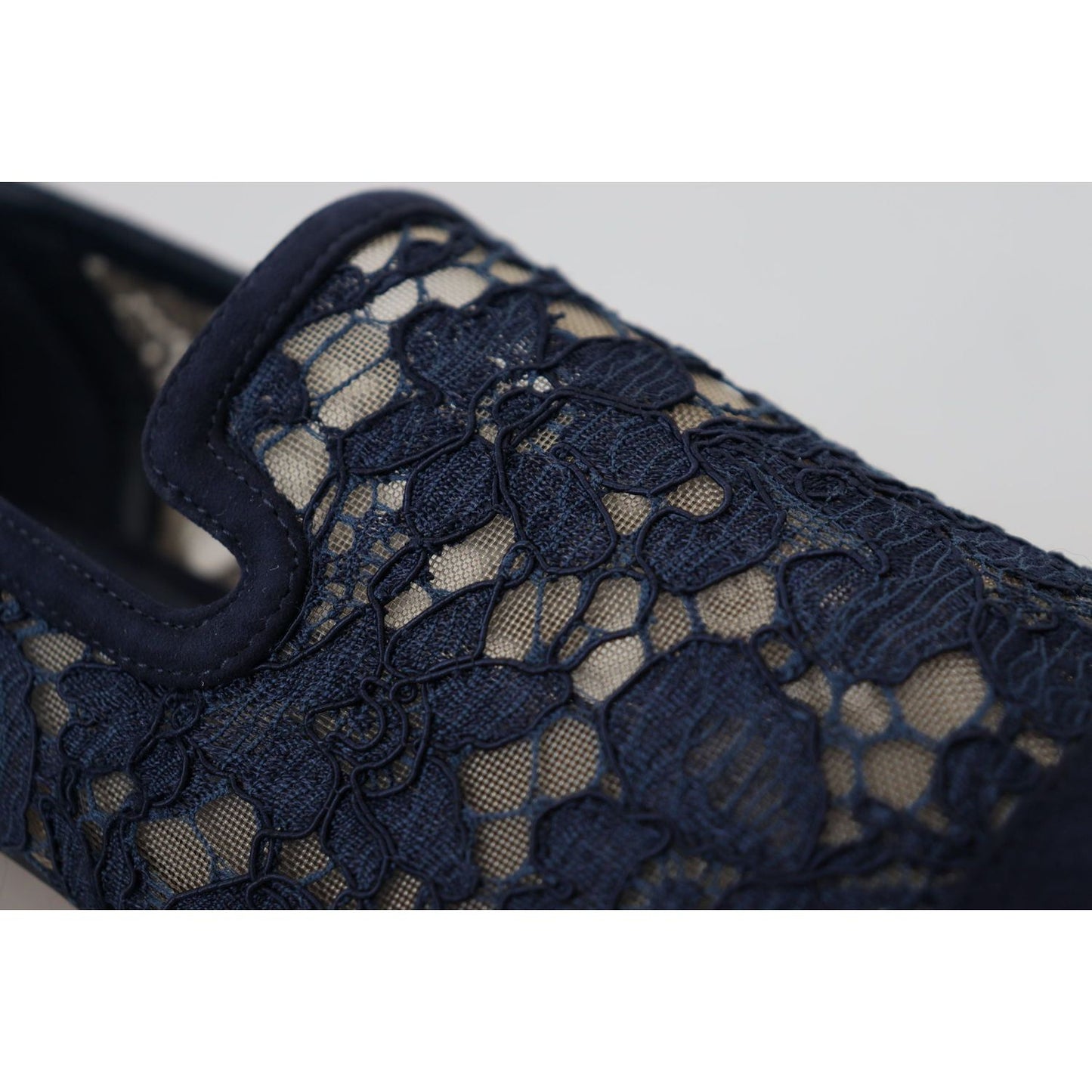 Dolce & Gabbana Blue Floral Lace Slip Ons Loafers Flats Shoes