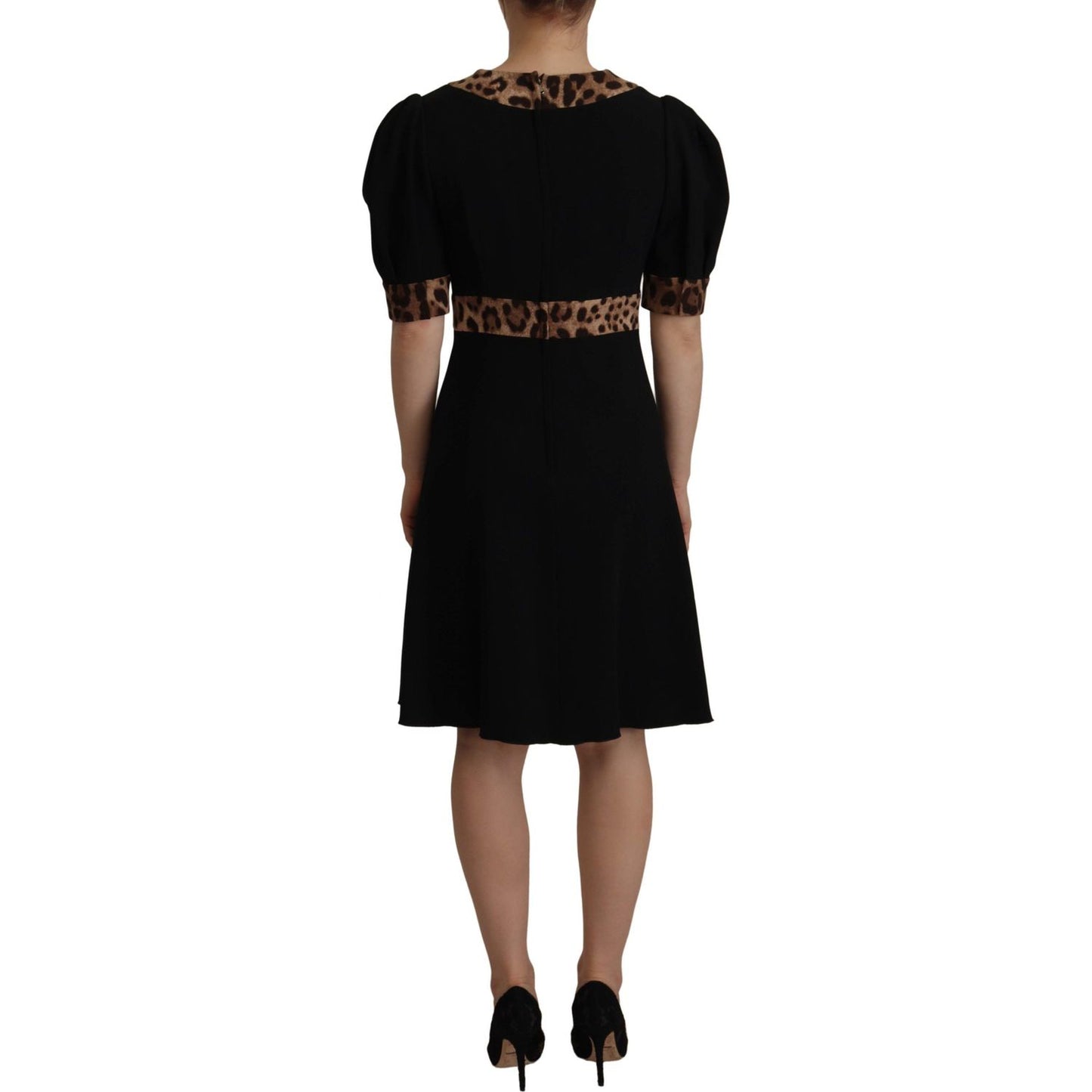 Dolce & Gabbana Elegant Black V-Neck A-Line Dress Dolce & Gabbana Rosy Brown