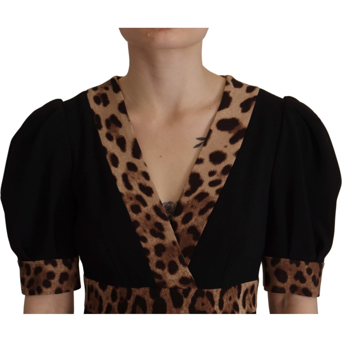 Dolce & Gabbana Elegant Black V-Neck A-Line Dress Dolce & Gabbana Rosy Brown