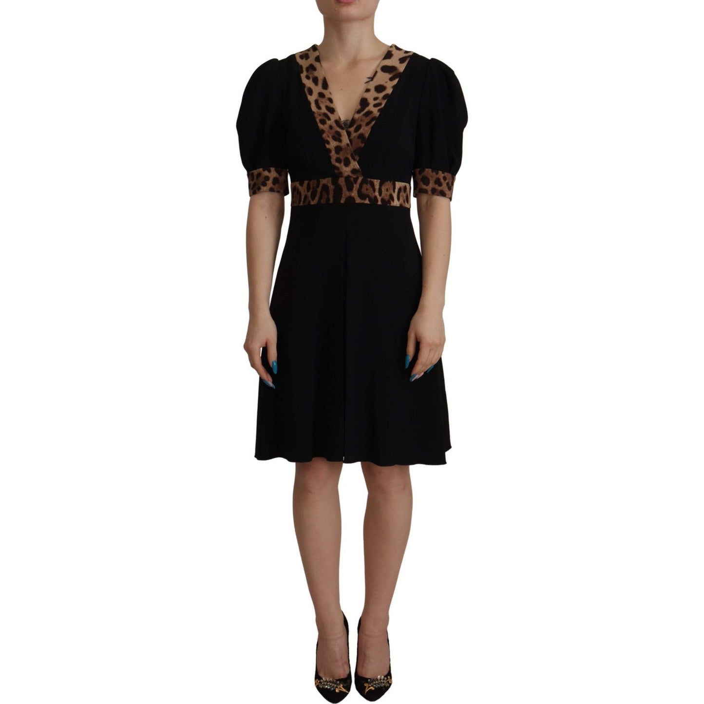 Dolce & Gabbana Elegant Black V-Neck A-Line Dress Dolce & Gabbana Black