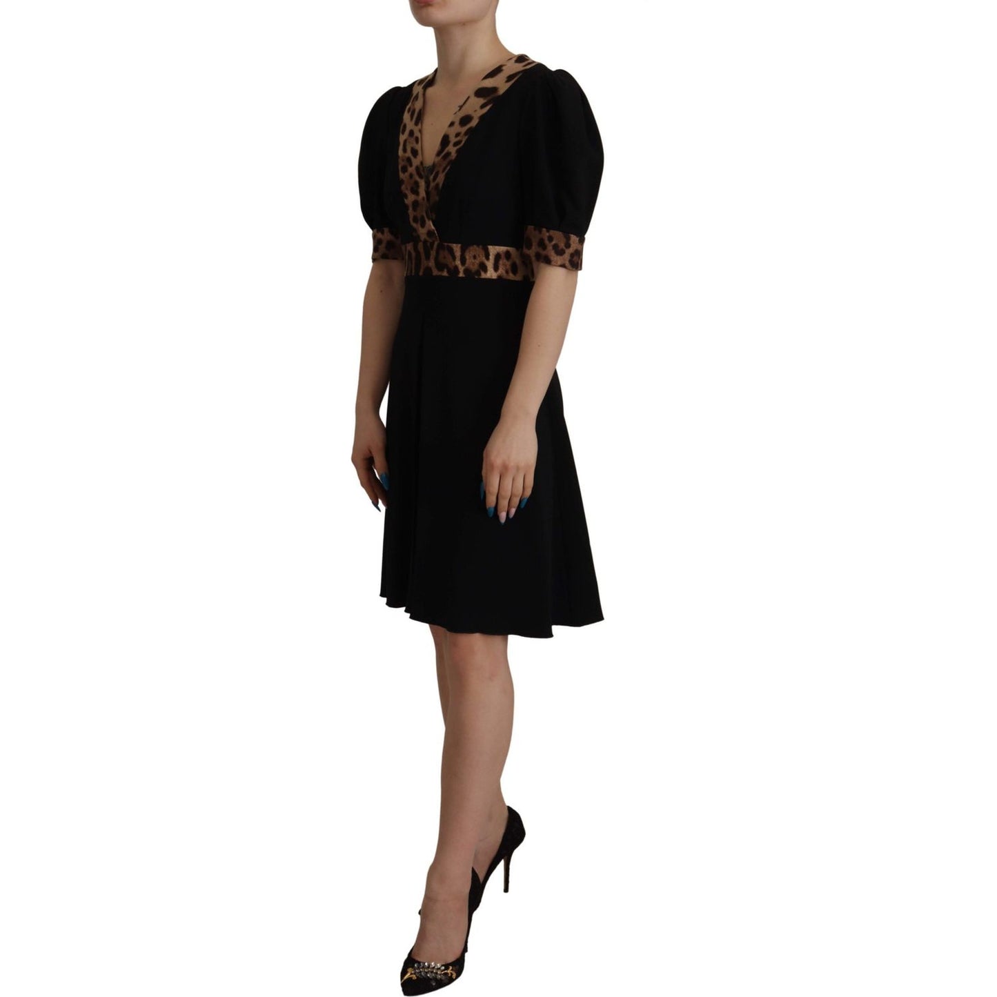 Dolce & Gabbana Elegant Black V-Neck A-Line Dress Dolce & Gabbana Rosy Brown