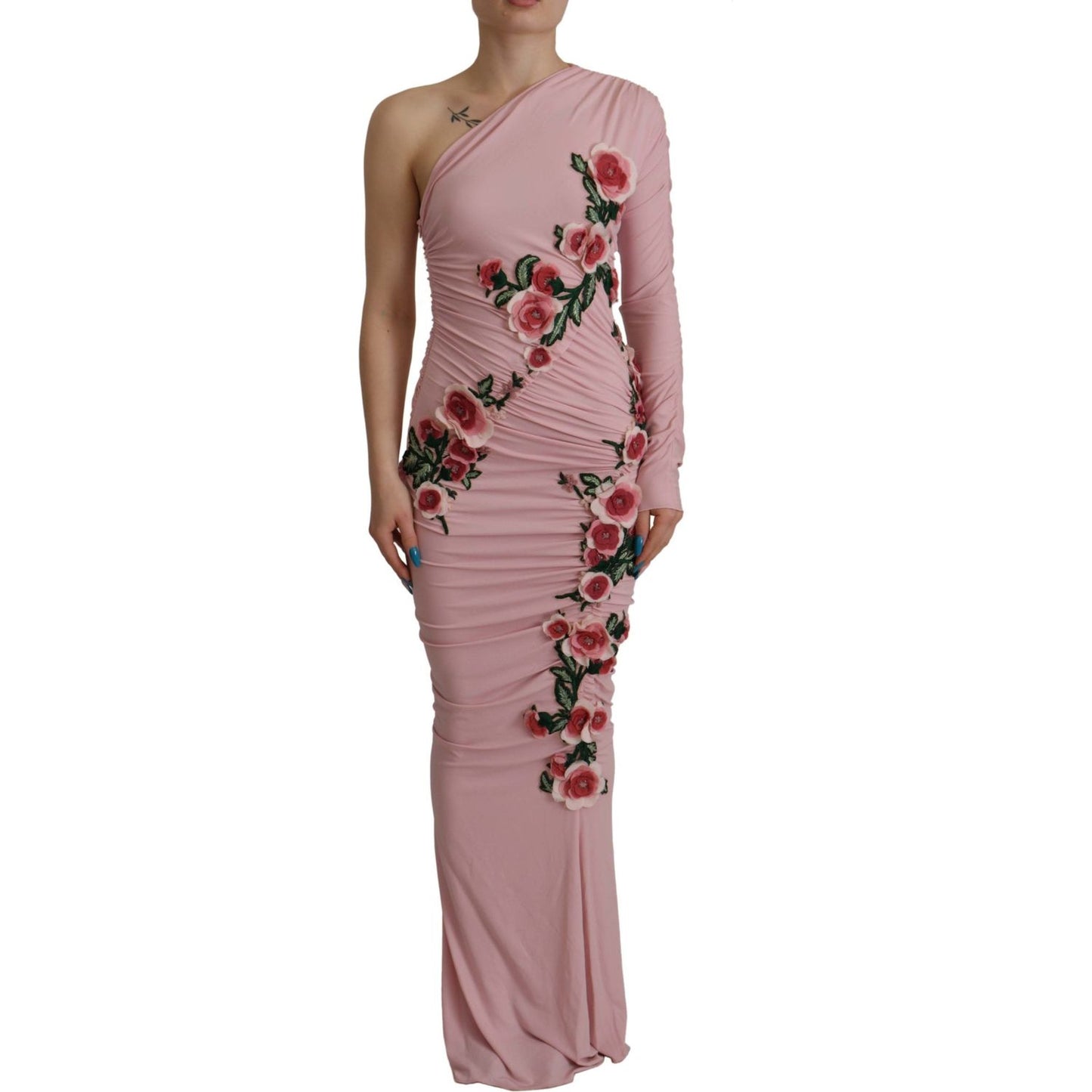 Dolce & Gabbana Elegant Pink One Shoulder Bodycon Dress Dolce & Gabbana Rosy Brown