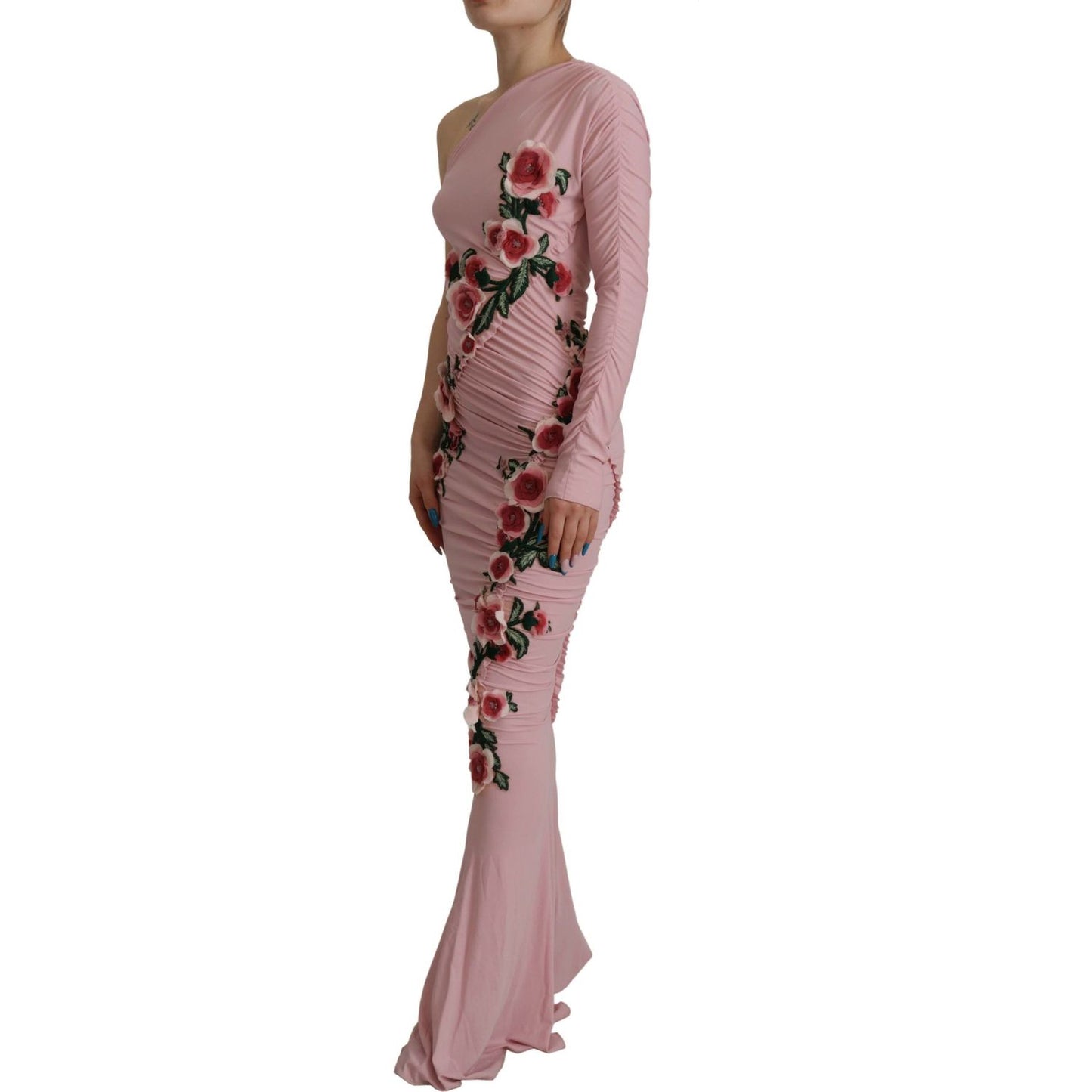 Dolce & Gabbana Elegant Pink One Shoulder Bodycon Dress Dolce & Gabbana Rosy Brown