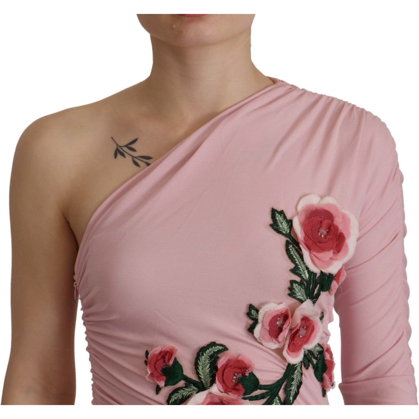 Dolce & Gabbana Elegant Pink One Shoulder Bodycon Dress Dolce & Gabbana Rosy Brown