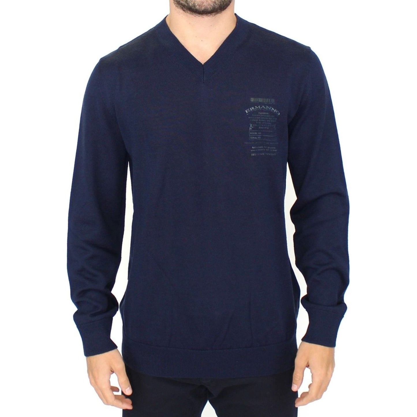 Ermanno Scervino Elegant Blue V-Neck Wool Blend Pullover Ermanno Scervino Dark Slate Gray