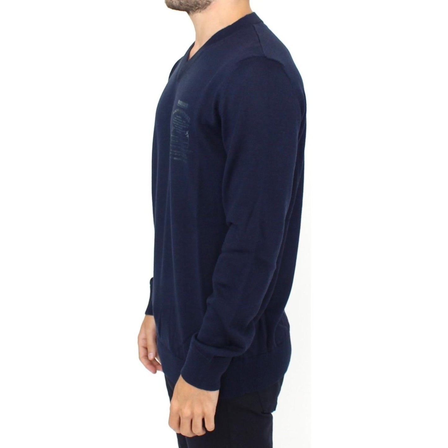 Ermanno Scervino Elegant Blue V-Neck Wool Blend Pullover Ermanno Scervino Dark Slate Gray