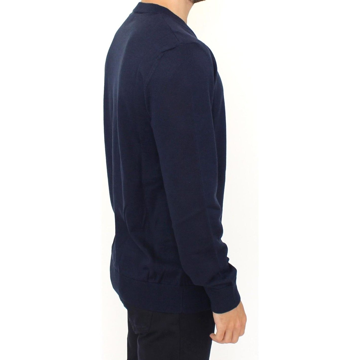 Ermanno Scervino Elegant Blue V-Neck Wool Blend Pullover Ermanno Scervino Seashell