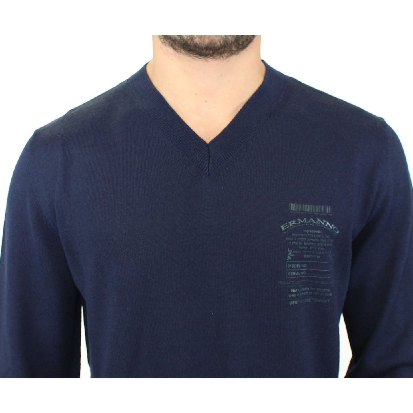 Ermanno Scervino Elegant Blue V-Neck Wool Blend Pullover Ermanno Scervino Dark Slate Gray