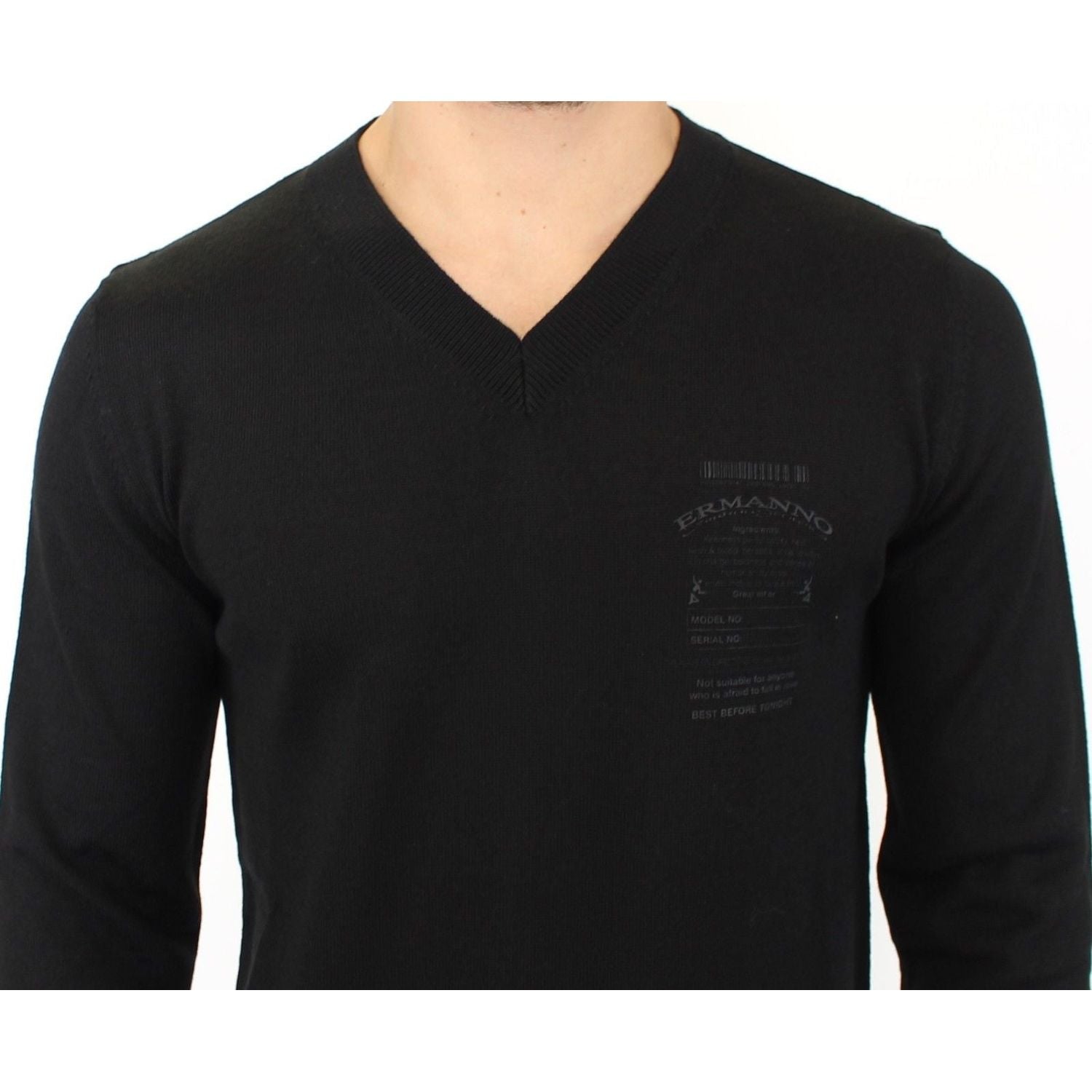 Ermanno Scervino Black Wool Blend V-neck Pullover Sweater