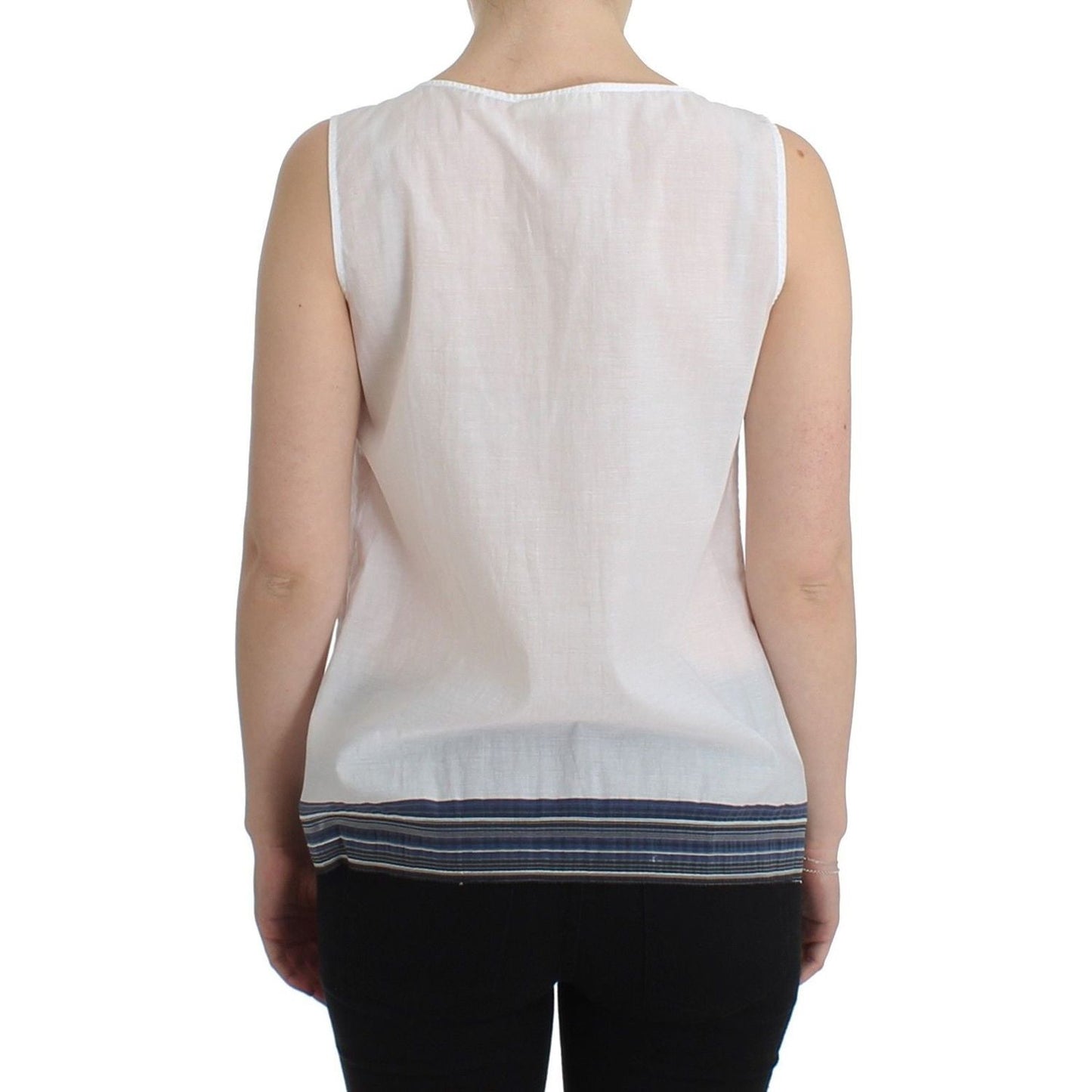 Ermanno Scervino White Blue Top Blouse Tank Shirt Sleeveless SIG11504-2