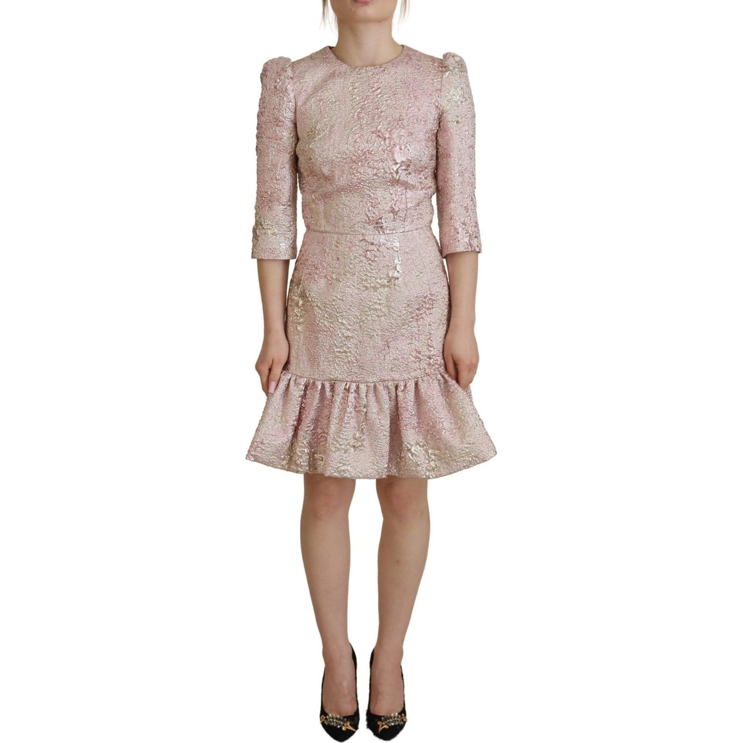 Dolce & Gabbana Elegant Pink Jacquard Midi Sheath Dress WOMAN DRESSES Dolce & Gabbana Rosy Brown